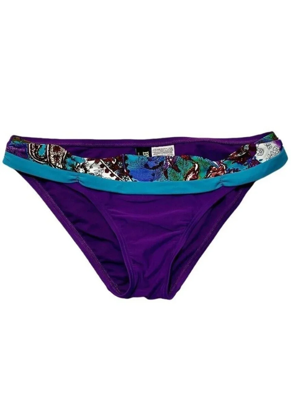Becca By Rebecca Virtue Womens Paisley Band Hipster Bikini Bottom Purple/Teal M
